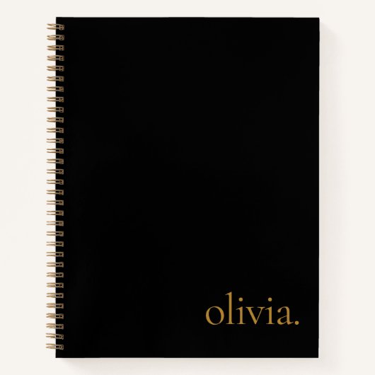 Monogram Naam Modern Eenvoudig Elegant Zwart Goud Notitieboek (Voorkant)