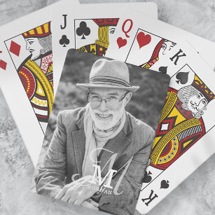 Monogram Naam Modern Elegant Aangepaste Foto Pokerkaarten