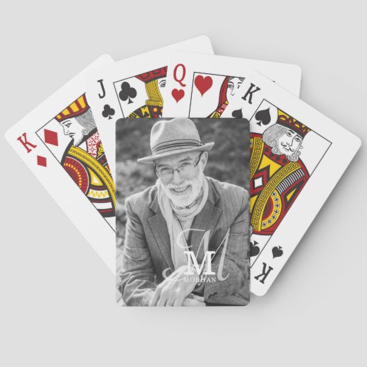 Monogram Naam Modern Elegant Aangepaste Foto Pokerkaarten (Achterkant)