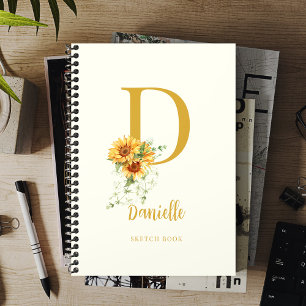 Monogram naam modern floraal schetsboek notitieboek