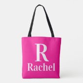 Monogram Naam Modern Hot Pink Tote Bag (Achterkant)
