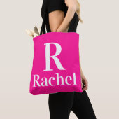 Monogram Naam Modern Hot Pink Tote Bag (Dichtbij)
