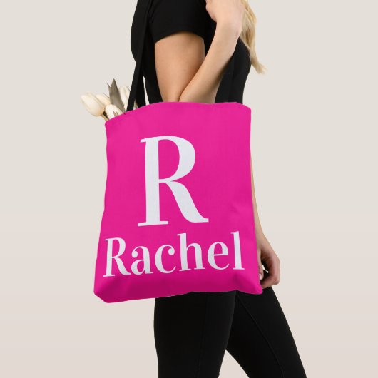 Monogram Naam Modern Hot Pink Tote Bag (Dichtbij)