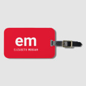 Monogram Naam Modern Minimaal Rode Bagage Label (Voorkant (horizontaal))