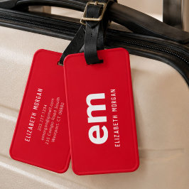 Monogram Naam Modern Minimaal Rode Bagage Label