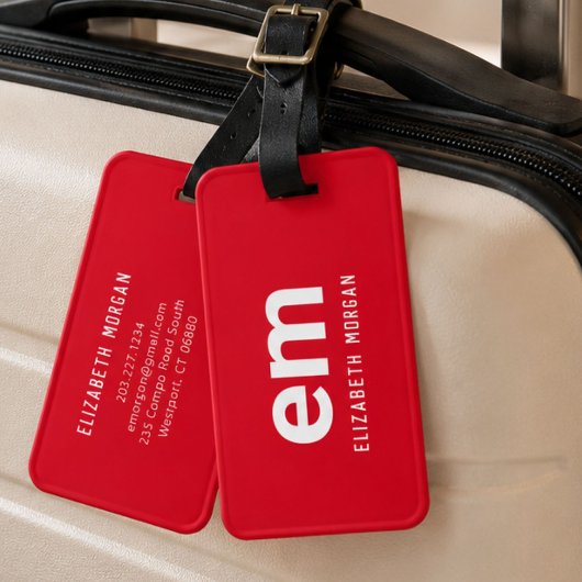 Monogram Naam Modern Minimaal Rode Bagage Label