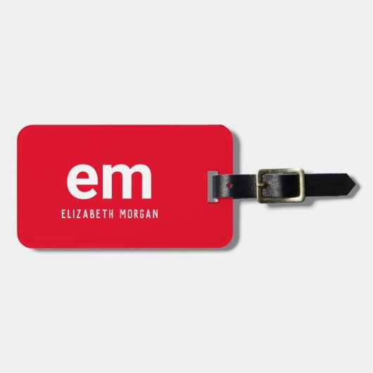 Monogram Naam Modern Minimaal Rode Bagage Label (Voorkant horizontaal)