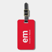 Monogram Naam Modern Minimaal Rode Bagage Label (Voorkant verticaal)