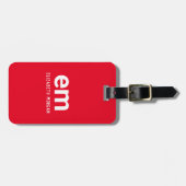 Monogram Naam Modern Minimaal Rood Reizen Bagagelabel (Voorkant horizontaal)