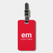 Monogram Naam Modern Minimaal Rood Reizen Bagagelabel (Voorkant verticaal)