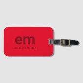 Monogram Naam Modern Minimaal Rood Reizen Bagagelabel (Voorkant (horizontaal))