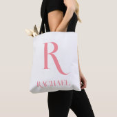 Monogram Naam Modern Minimaal Stijlvol Roze Tote Bag (Dichtbij)
