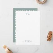 Monogram & naam Modern Minimal Nautical Coral Notitiekaartje (Voorkant / Achterkant in situ)