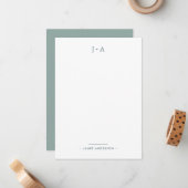 Monogram & naam Modern Minimal Nautical Coral Notitiekaartje (Voorkant / Achterkant in situ)