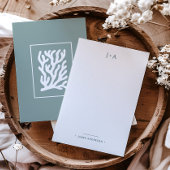 Monogram & naam Modern Minimal Nautical Coral Notitiekaartje