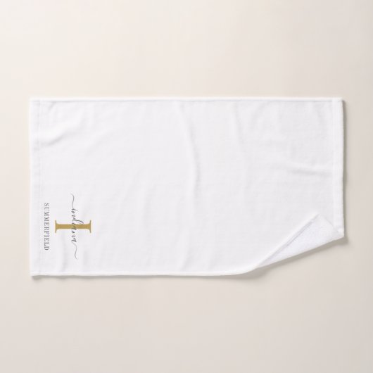 Monogram Naam Modern Minimalist Gold Grey Script Bad Handdoek (Handdoek)