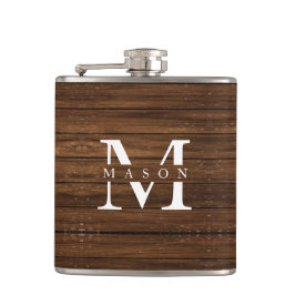 Monogram naam Modern Rustic Wood White Classy Heupfles