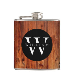 Monogram naam Modern Rustic Wood White Classy Heupfles