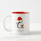 Monogram Naam Modern Schrift Letter C Kerstmis Tweekleurige Koffiemok (Links)