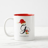 Monogram Naam Modern Schrift Letter G Vakantie Tweekleurige Koffiemok (Links)