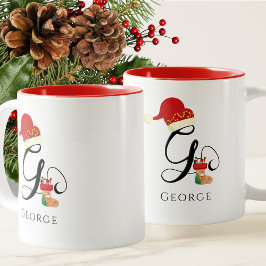 Monogram Naam Modern Schrift Letter G Vakantie Tweekleurige Koffiemok