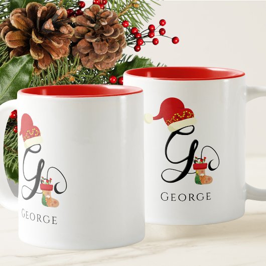 Monogram Naam Modern Schrift Letter G Vakantie Tweekleurige Koffiemok