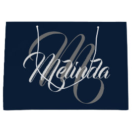 Monogram naam Modern simpel Bridal Gray Navy Groot Cadeauzakje