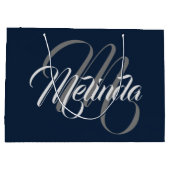 Monogram naam Modern simpel Bridal Gray Navy Groot Cadeauzakje (Achterkant)