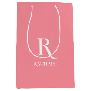 Monogram Naam Modern Stijlvol Roze Medium Cadeauzakje