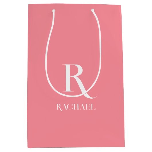 Monogram Naam Modern Stijlvol Roze Medium Cadeauzakje (Voorkant)