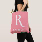 Monogram Naam Modern Stijlvol Roze Tote Bag (Dichtbij)