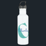 Monogram Naam Modern Typografie Waterfles<br><div class="desc">Een leuk modern gekanteld monogram en een naam-typografisch ontwerp. Verander het initiaal en de naam om te personaliseren.</div>