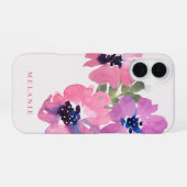 Monogram Naam Modern Waterverf Roze Bloemig iPhone 16 Hoesje (Achterkant horizontaal)
