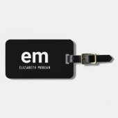 Monogram Naam Modern Zwart Reizen Elegant Bagagelabel (Voorkant horizontaal)