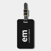 Monogram Naam Modern Zwart Reizen Elegant Bagagelabel (Voorkant verticaal)