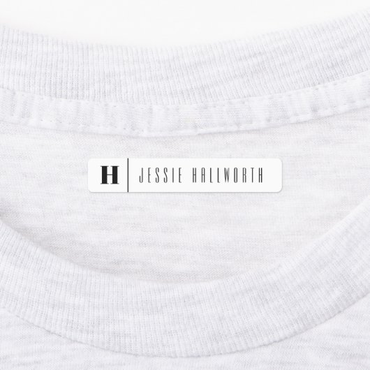 Monogram & Naam Modern | Zwart-wit Iron-on Labels (Aangebracht)