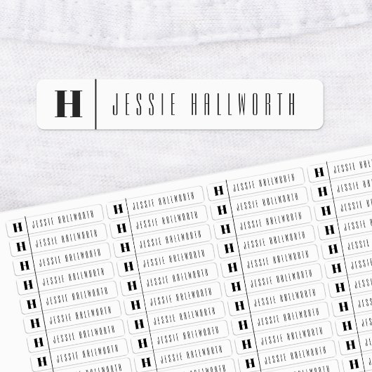 Monogram & Naam Modern | Zwart-wit Iron-on Labels