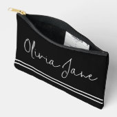 Monogram Naam Modern Zwart Wit Strepen Etui (Open)