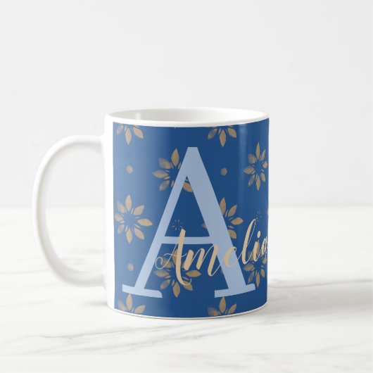 Monogram Naam Moderne Bloem Koffiemok (Links)