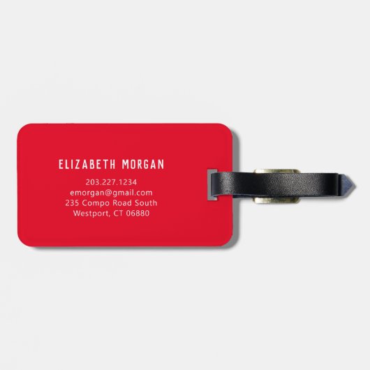 Monogram Naam Moderne Minimale Rode Bagagelabel (Achterkant horizontaal)