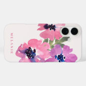 Monogram Naam Moderne Waterverf Roze Bloem Case-Mate iPhone Case (Achterkant (horizontaal))