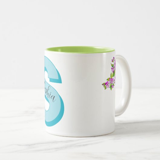 monogram + naam mok (stijl: Sophia) (Voorkant rechts)