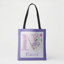 Monogram & naam Naomi met bloemen Tote Bag