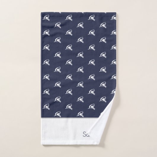 Monogram naam Nautical Shark Navy Blue | wit Bad Handdoek (Handdoek)