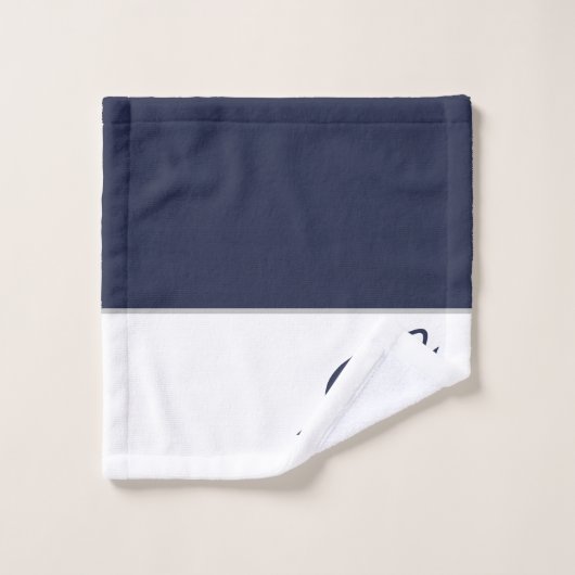 Monogram naam Nautical Shark Navy Blue | wit Bad Handdoek (Wasdoekje)