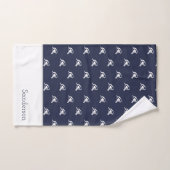 Monogram naam Nautical Shark Navy Blue | wit Bad Handdoek (Handdoek)