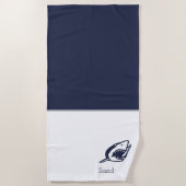 Monogram naam Nautical Shark Navy Blue | wit Strandlaken (Voorkant)
