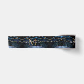 Monogram Naam Navy Blauwe Gouden Glitterlint Satijnen Lint (Voorkant)