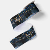 Monogram Naam Navy Blauwe Gouden Glitterlint Satijnen Lint (Achterkant)
