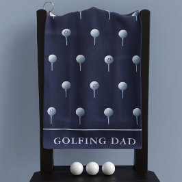 Monogram Naam Navy Blauwe Witte Tee Patroon Golfer Golfhanddoek